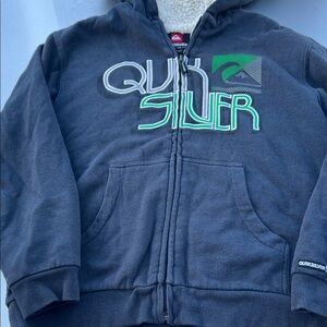 Vintage Quiksilver Faded Blue Hoodie with Green Logo Accents SZ 8-10::Cozy Linin